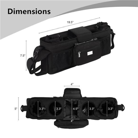 Universal Baby Stroller Organizer Caddy with Cup Holders Storage Bag Accessories - Picture 2 of 7